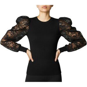 Coco Bleu NWT Black Ribbed Balloon Lace Sleeve Top Women's Size M